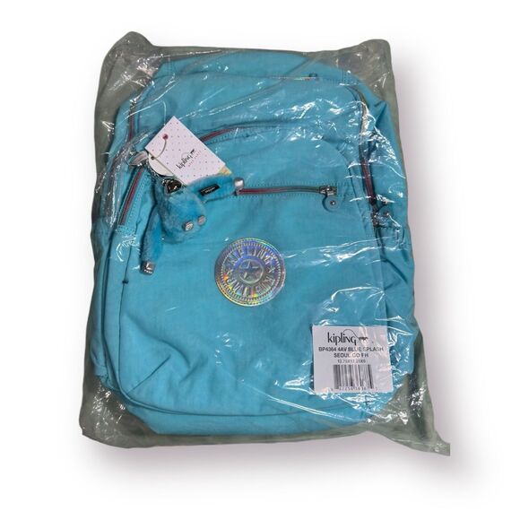 Kipling Seoul Go Extra Large Backpack Blue Splash Laptop Bag w/ Monkey Charm - Picture 2 of 9